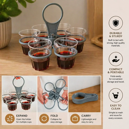 Foldable, Rotating Cup Holder – with 6 slots for glasses & cups, ideal for on the go