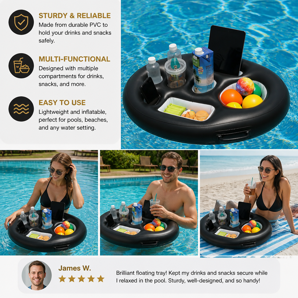 Inflatable Drink Holder – Multifunctional Tray for Drinks & Snacks