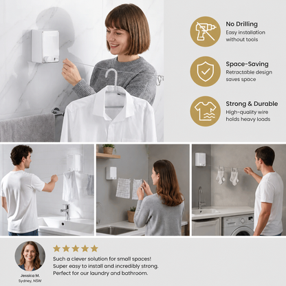 Invisible Clothesline – Extendable Steel Wire Drying Rack, No Drilling Required for Flexible Drying
