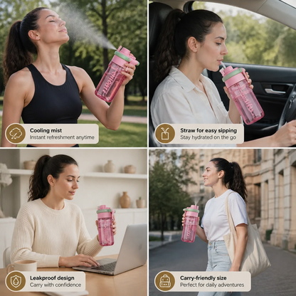 2-in-1 Sports Water Bottle with Spray Function & Straw – Large Capacity