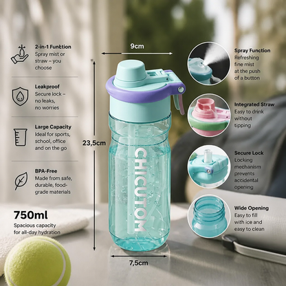 2-in-1 Sports Water Bottle with Spray Function & Straw – Large Capacity