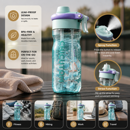 2-in-1 Sports Water Bottle with Spray Function & Straw – Large Capacity