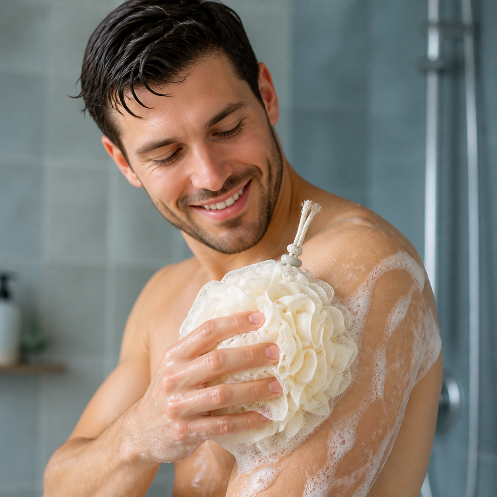 Practical bath sponge with drawstring – for extra foam and gentle skin cleansing