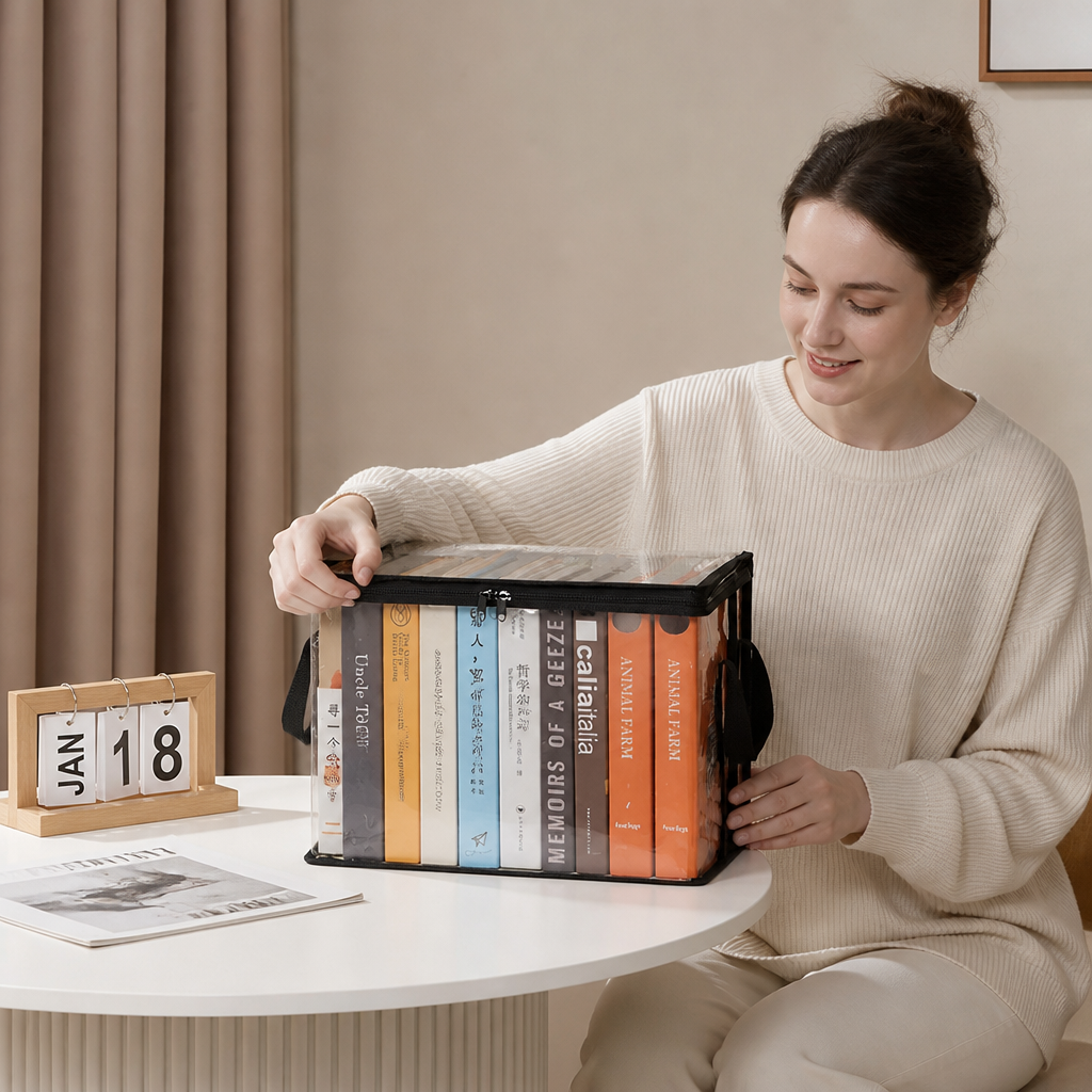 Transparent Storage Box (2 pieces) – Foldable Organizer Against Dust & Clutter