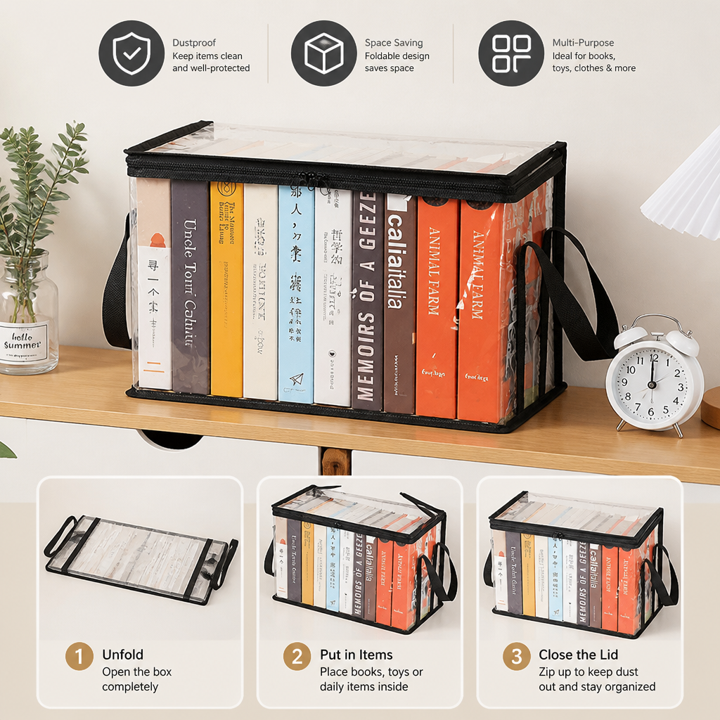 Transparent Storage Box (2 pieces) – Foldable Organizer Against Dust & Clutter