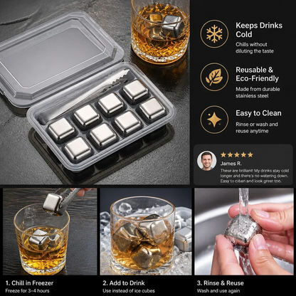 Practical Stainless Steel Ice Cubes – Reusable Cooling Set for Cold Drinks