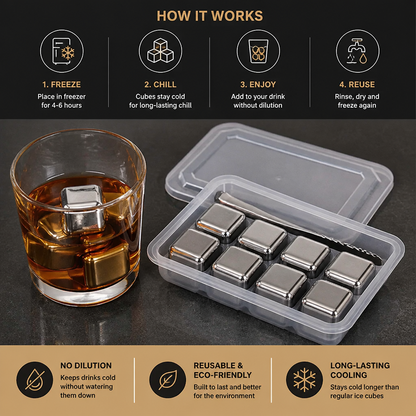 Practical Stainless Steel Ice Cubes – Reusable Cooling Set for Cold Drinks