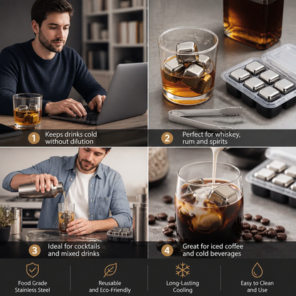 Practical Stainless Steel Ice Cubes – Reusable Cooling Set for Cold Drinks