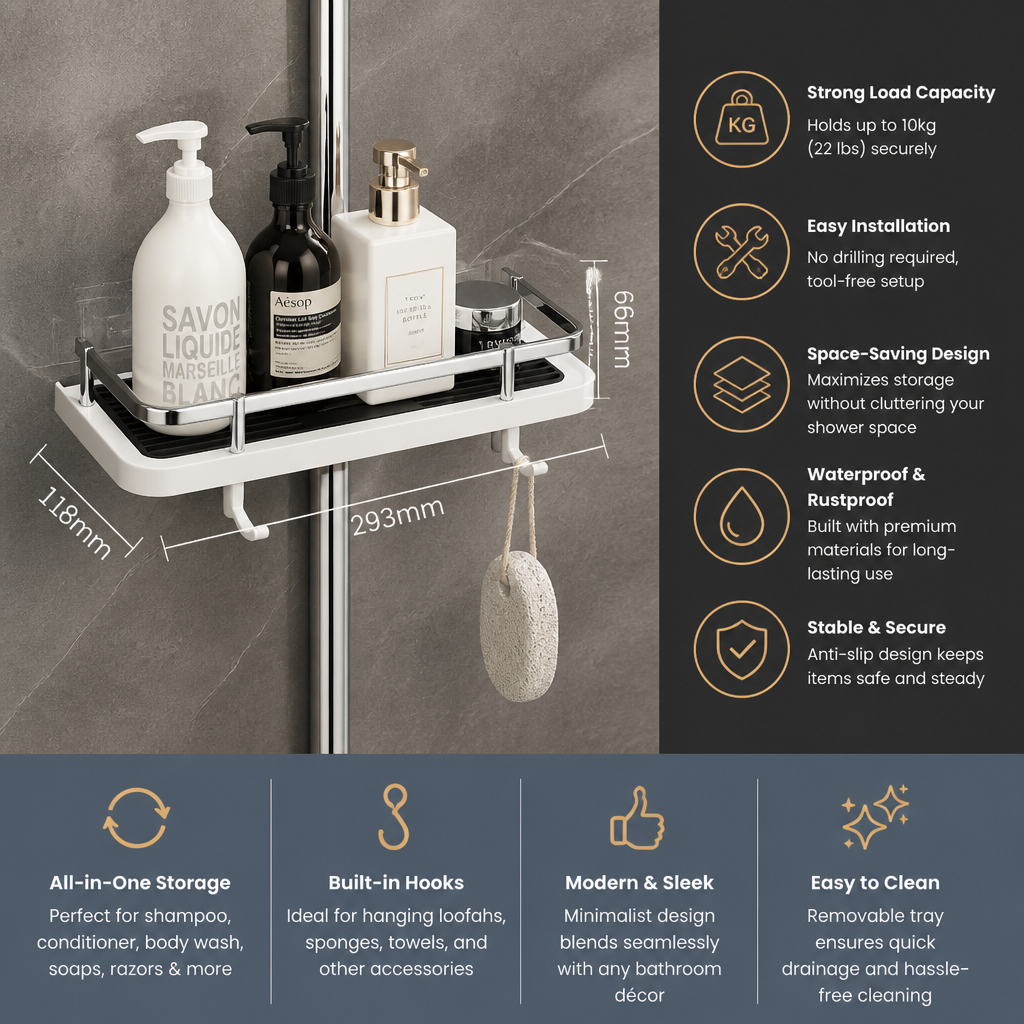 Bathroom Pole Shower Storage Rack Holder