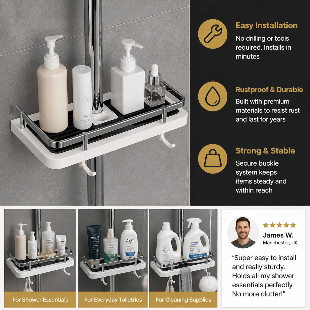 Bathroom Pole Shower Storage Rack Holder