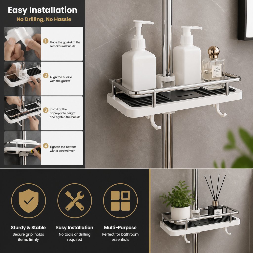 Bathroom Pole Shower Storage Rack Holder