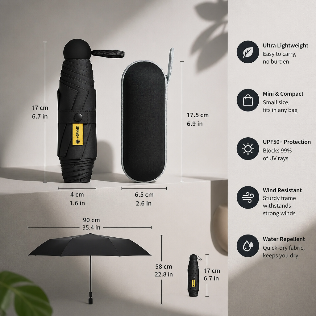 Lightweight Mini Travel Sun Umbrella – Fits in Any Bag