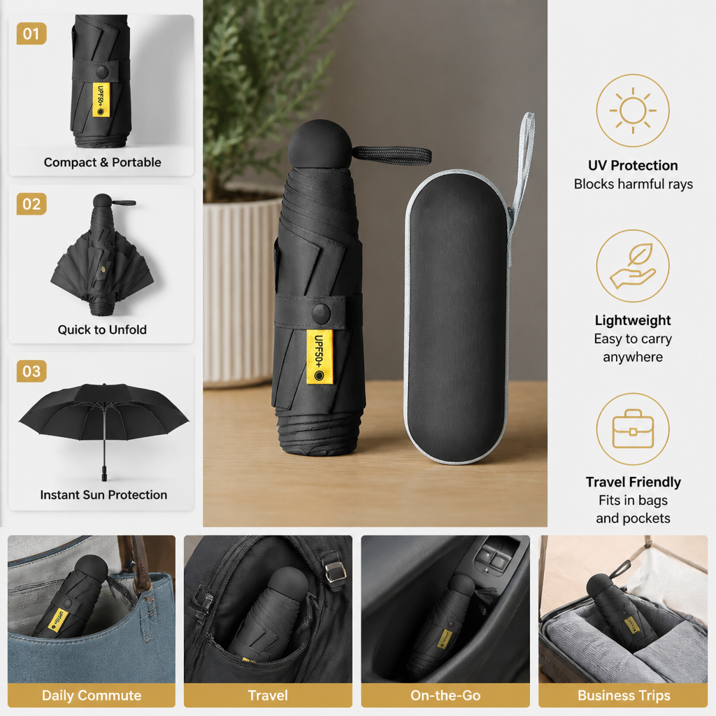Lightweight Mini Travel Sun Umbrella – Fits in Any Bag