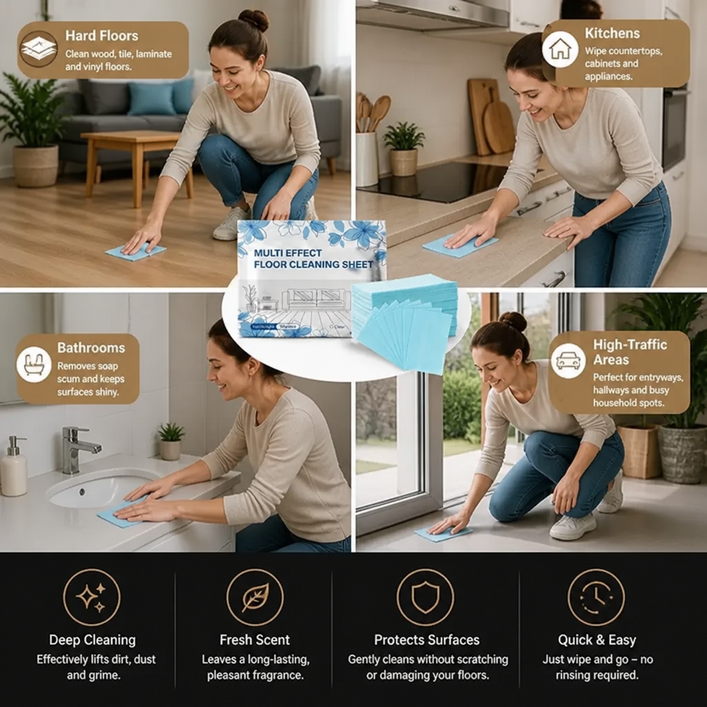 60 Pieces Multi-Surface Floor Cleaning Wipes for Wood, Tile & Laminate