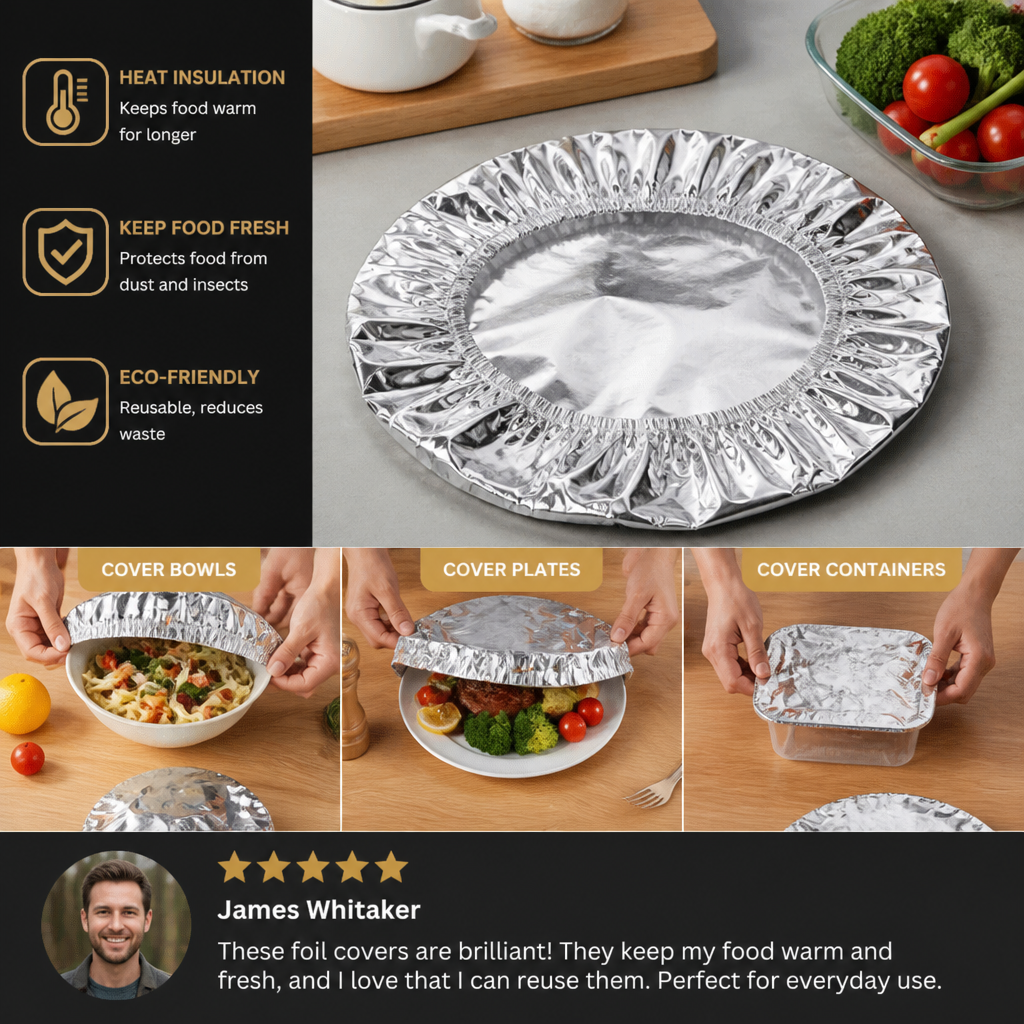 Elastic Aluminum Foil Food Covers – Heat-Insulating Bowl & Plate Covers