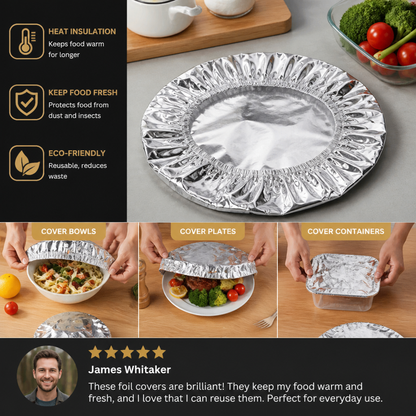 Elastic Aluminum Foil Food Covers – Heat-Insulating Bowl & Plate Covers