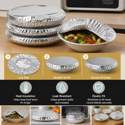 Elastic Aluminum Foil Food Covers – Heat-Insulating Bowl & Plate Covers