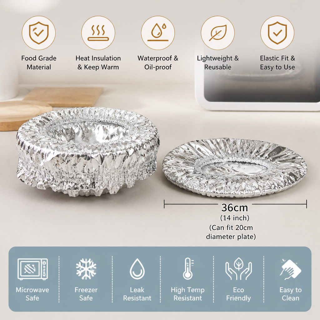 Elastic Aluminum Foil Food Covers – Heat-Insulating Bowl & Plate Covers