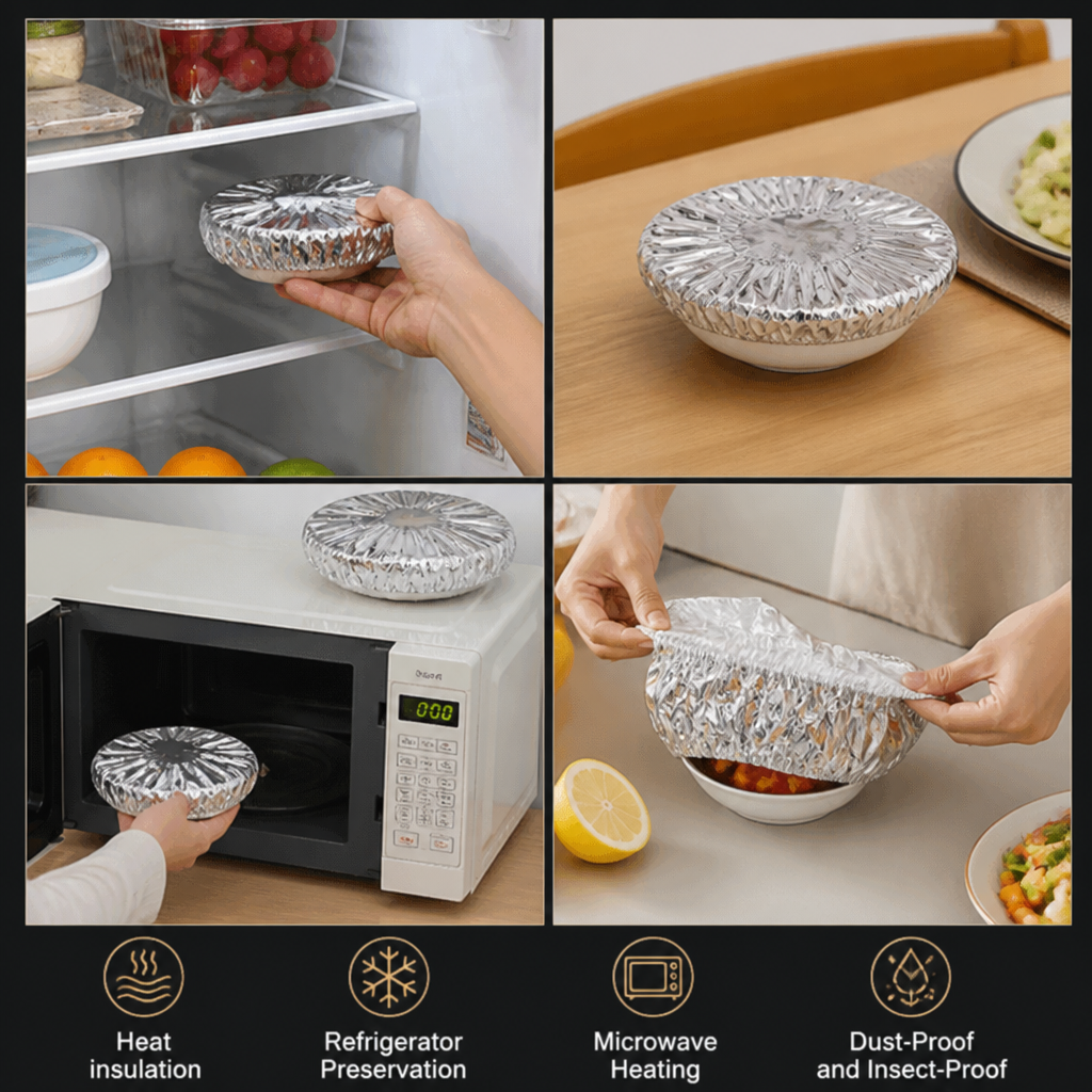 Elastic Aluminum Foil Food Covers – Heat-Insulating Bowl & Plate Covers