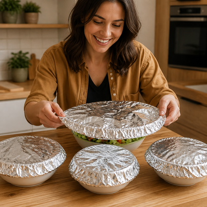 Elastic Aluminum Foil Food Covers – Heat-Insulating Bowl & Plate Covers