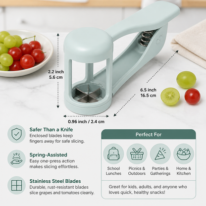 Stainless Steel Grape & Cherry Tomato Cutter – Safe One-Press Quarter Slicer for Toddlers & Kids