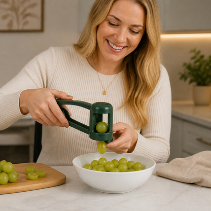 Stainless Steel Grape & Cherry Tomato Cutter – Safe One-Press Quarter Slicer for Toddlers & Kids