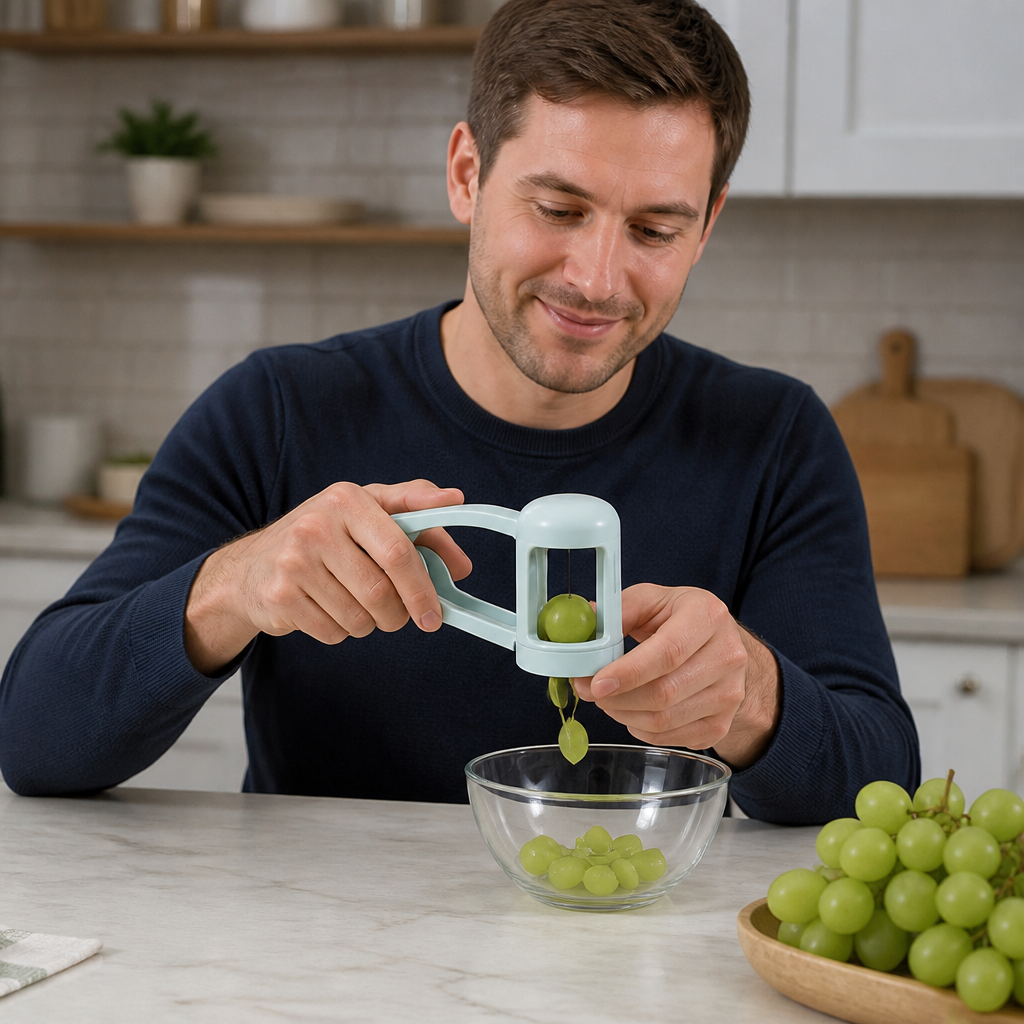 Stainless Steel Grape & Cherry Tomato Cutter – Safe One-Press Quarter Slicer for Toddlers & Kids