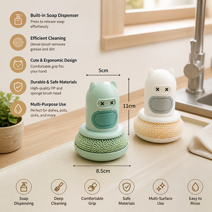 Cute Dish Brush with Built-In Soap Dispenser