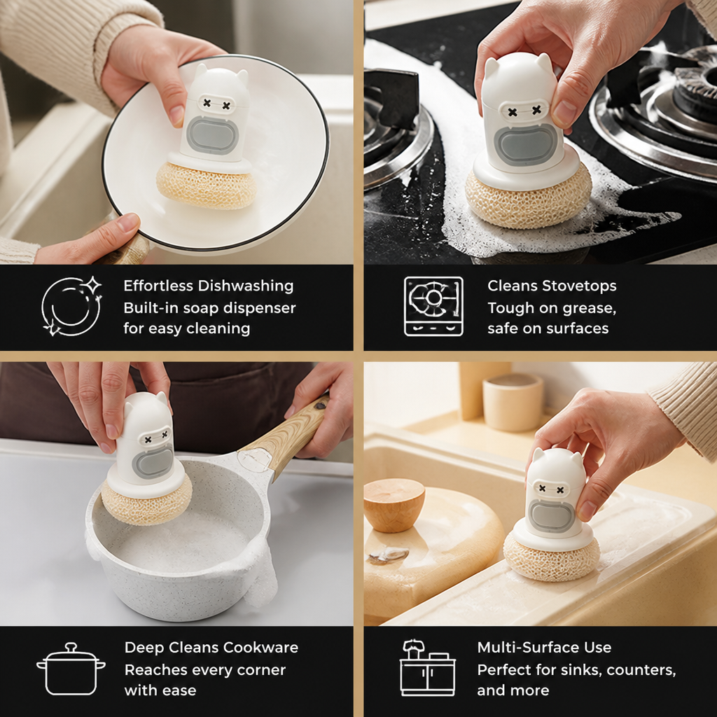 Cute Dish Brush with Built-In Soap Dispenser