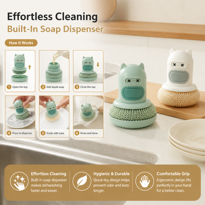 Cute Dish Brush with Built-In Soap Dispenser