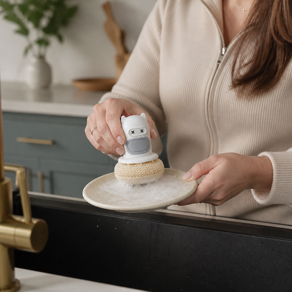 Cute Dish Brush with Built-In Soap Dispenser