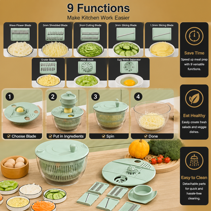 9-in-1 Manual Spinner & Slicer Vegetable and Salad Prep Set