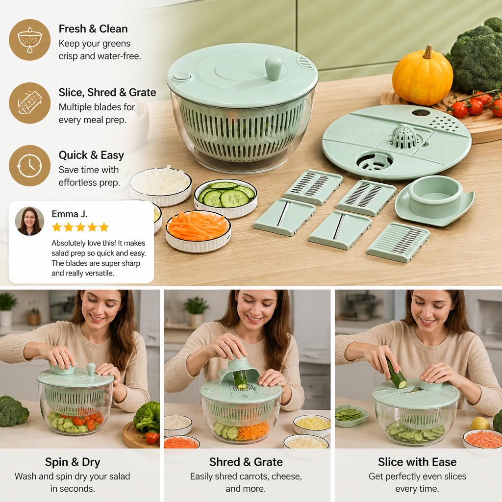 9-in-1 Manual Spinner & Slicer Vegetable and Salad Prep Set