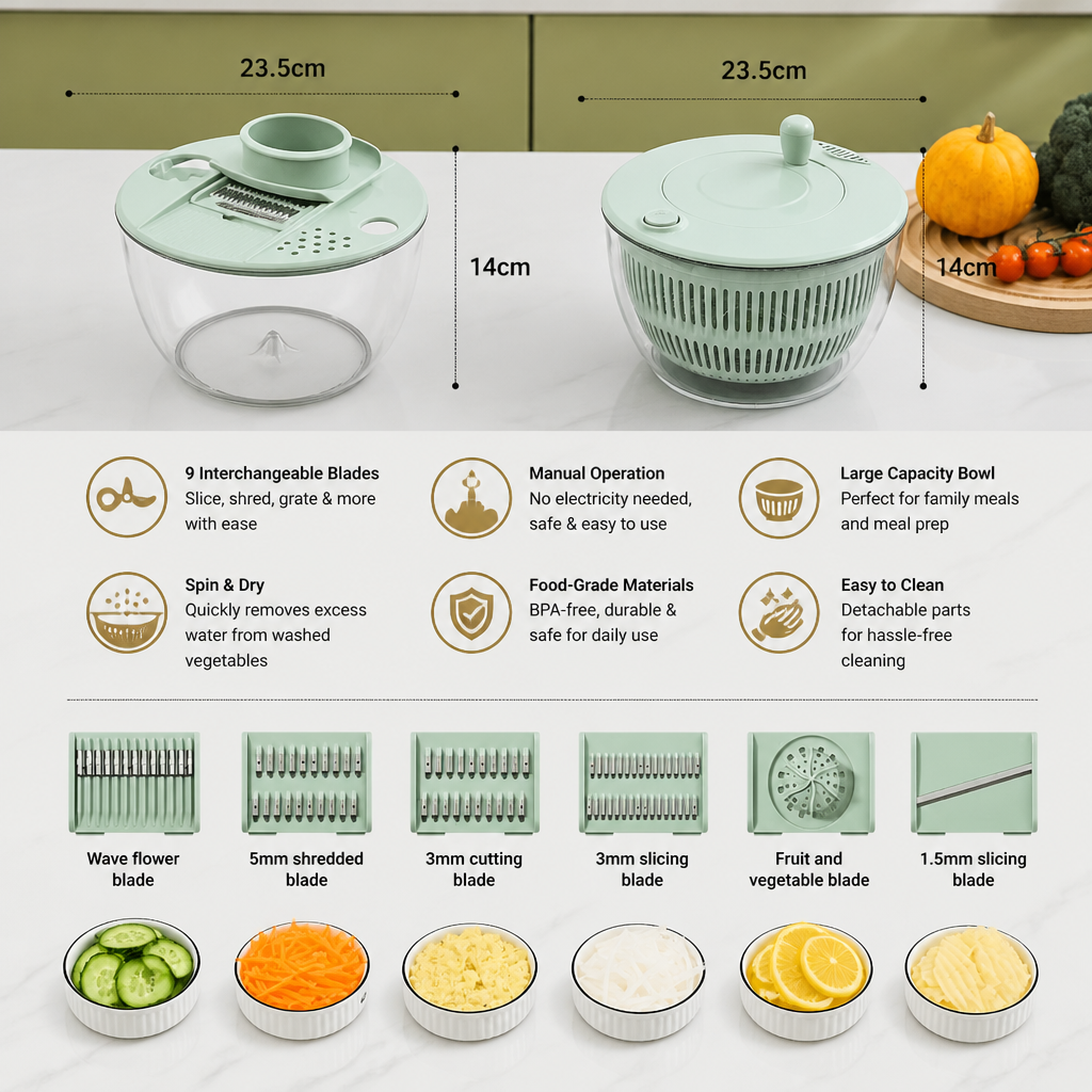 9-in-1 Manual Spinner & Slicer Vegetable and Salad Prep Set