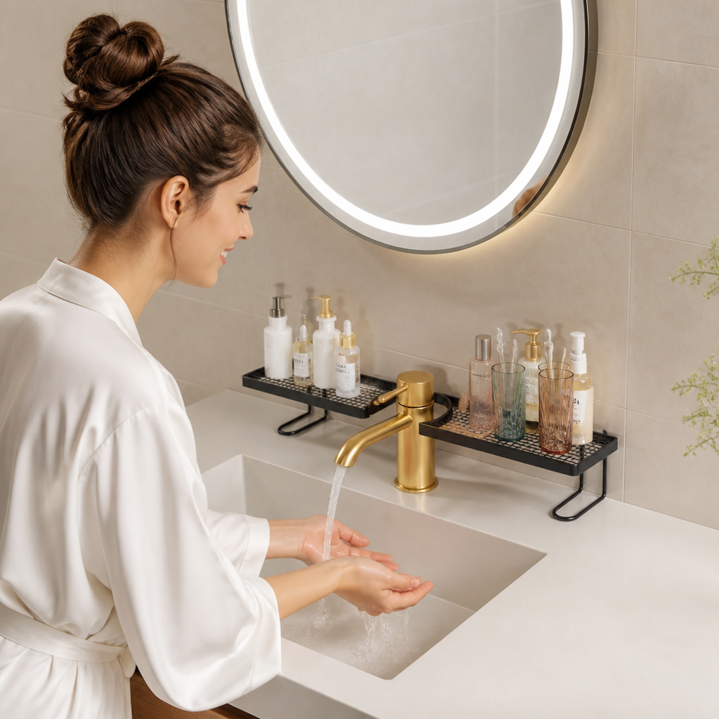 No-Drill Moisture-Resistant Bathroom Countertop Organizer Shelf