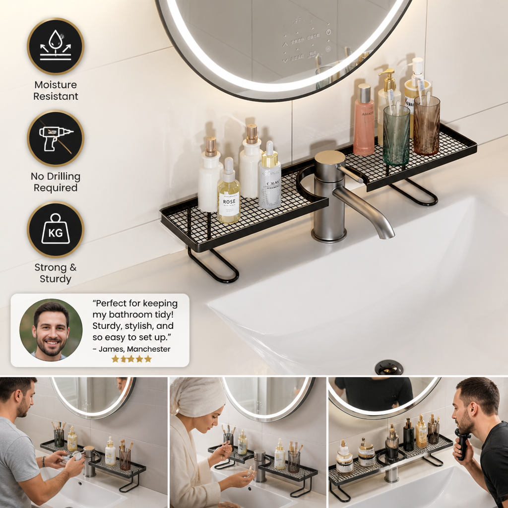 No-Drill Moisture-Resistant Bathroom Countertop Organizer Shelf