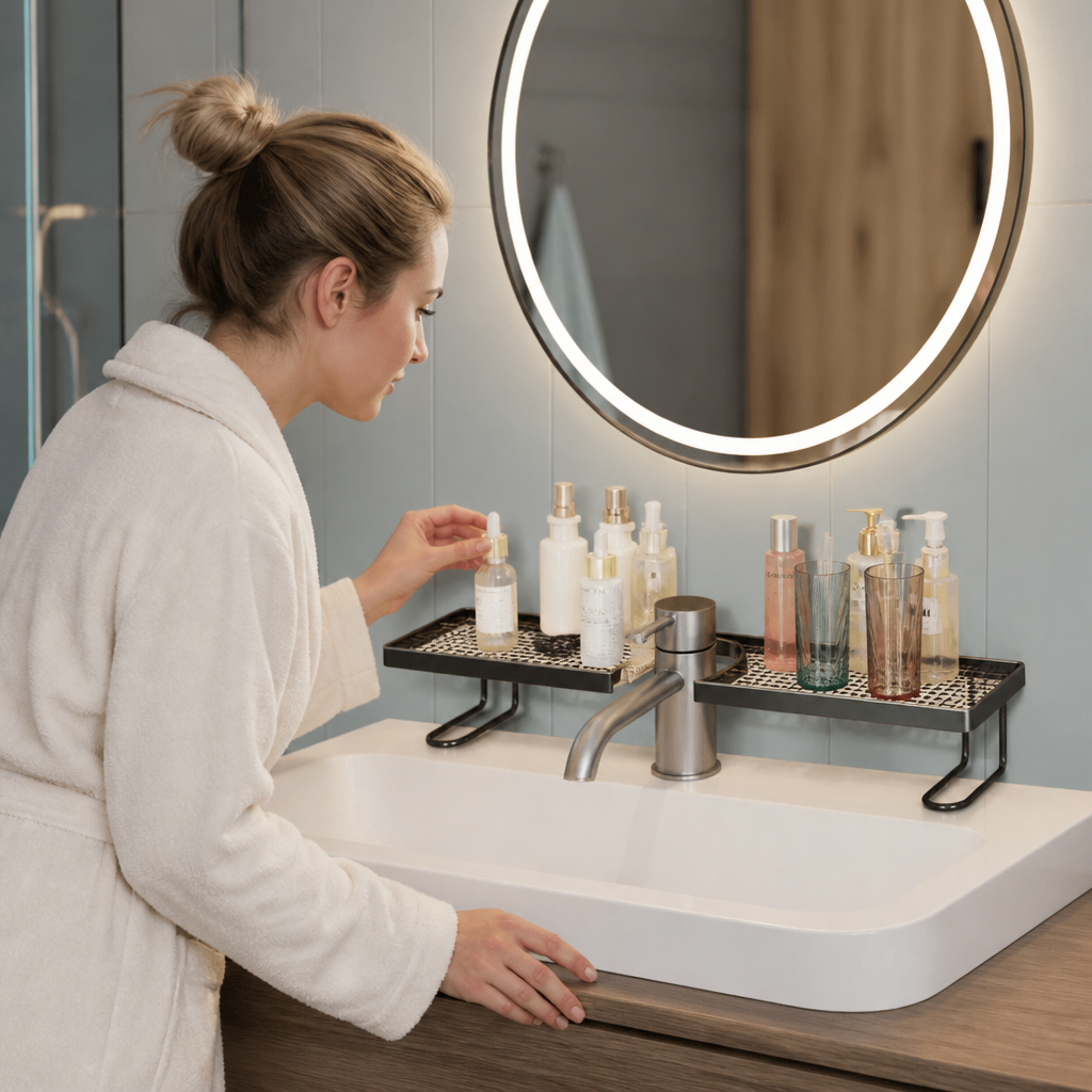 No-Drill Moisture-Resistant Bathroom Countertop Organizer Shelf