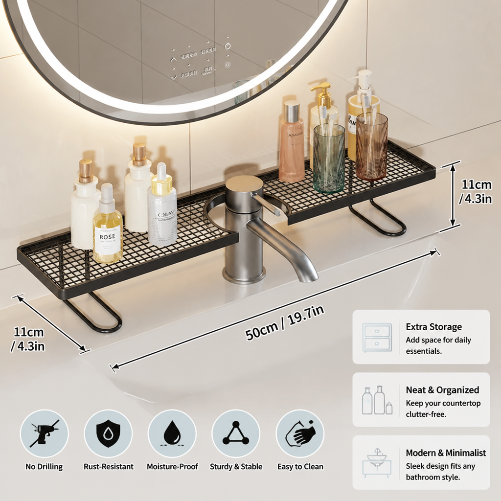 No-Drill Moisture-Resistant Bathroom Countertop Organizer Shelf