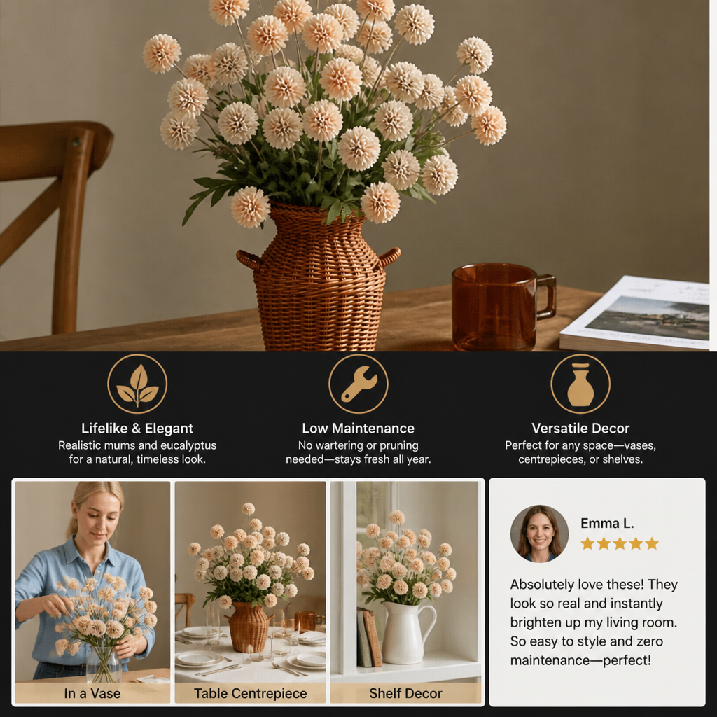 Artificial Mum & Eucalyptus Floral Arrangement