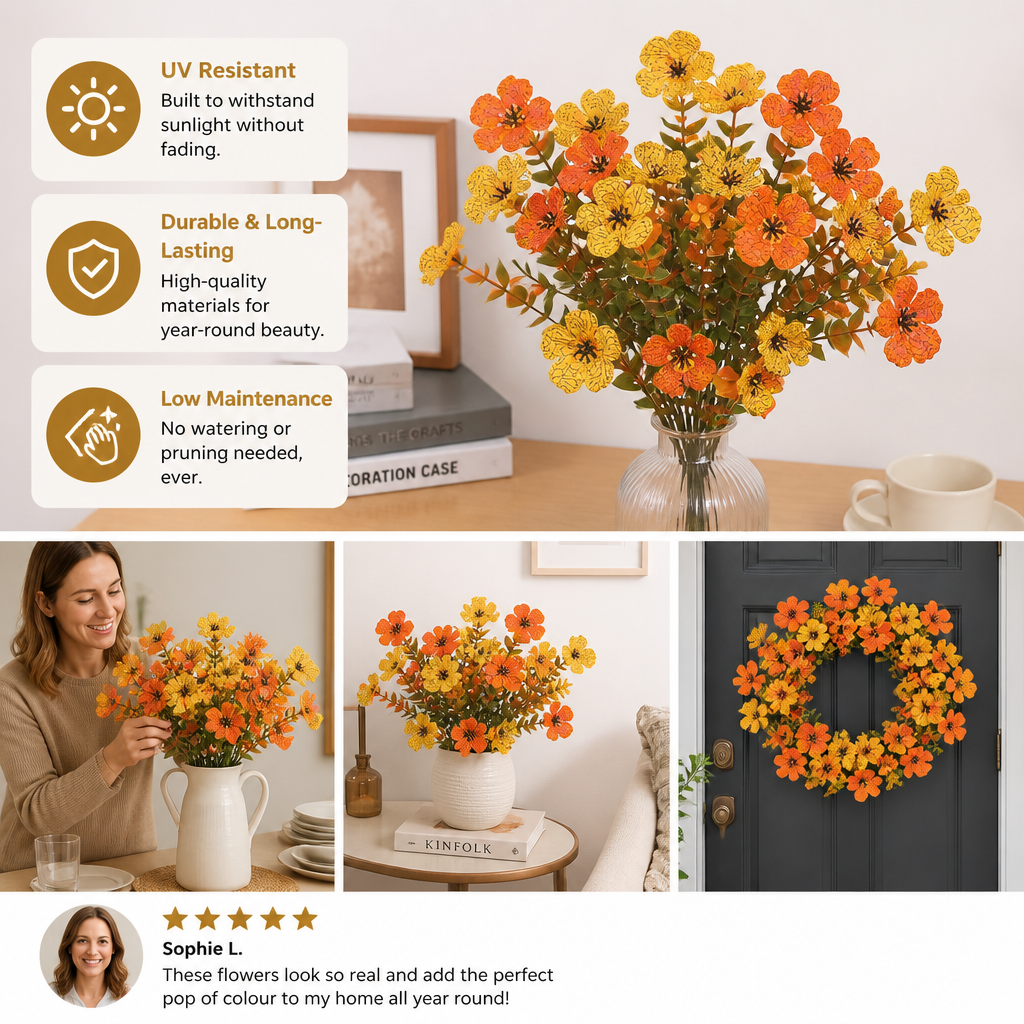 UV-Resistant Artificial Fall Flower Bouquet Set