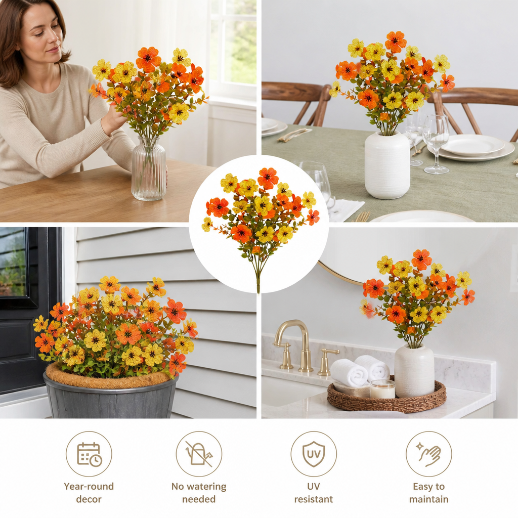 UV-Resistant Artificial Fall Flower Bouquet Set