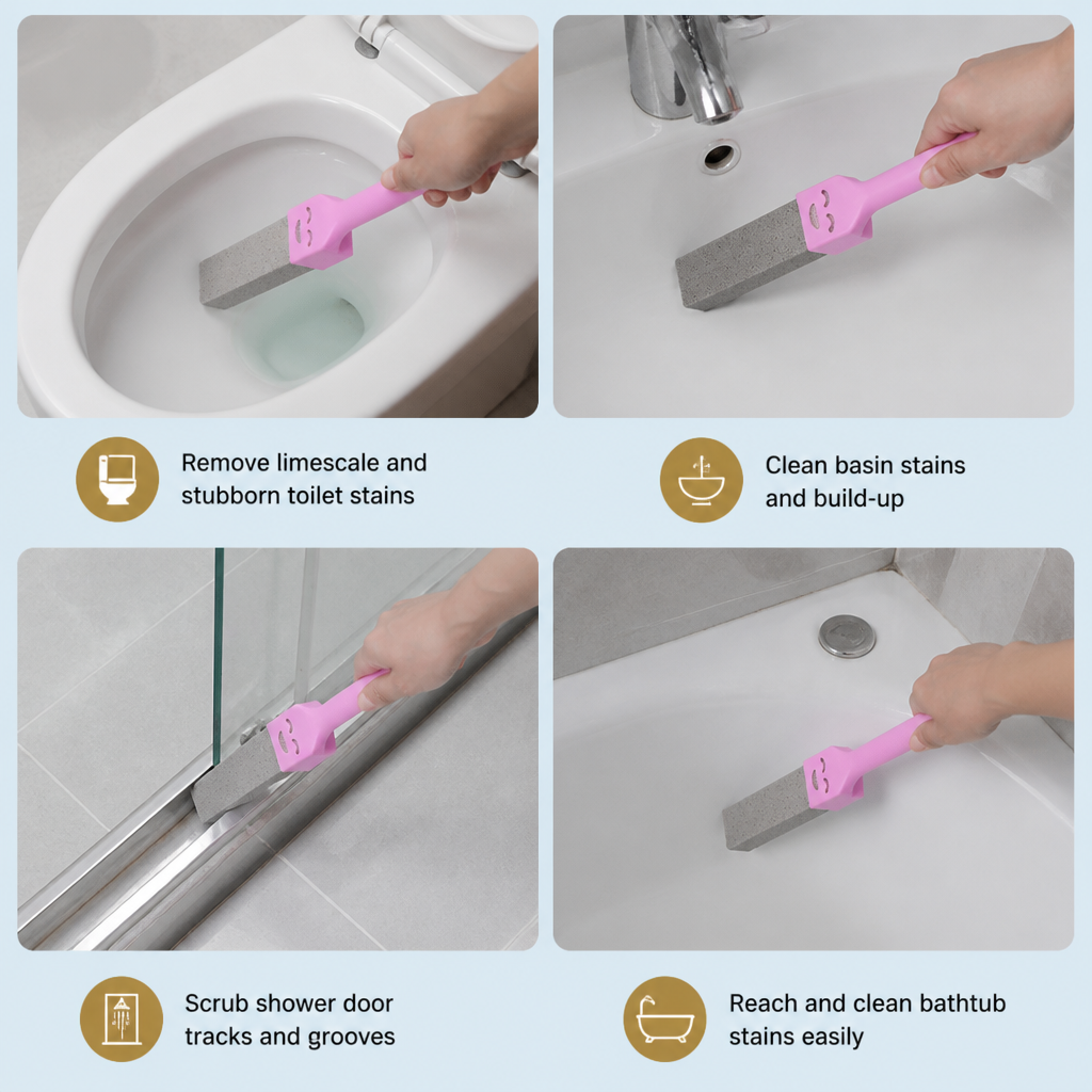 Extra-Long Handle Pumice Stone Toilet Cleaner for Limescale & Stubborn Stains