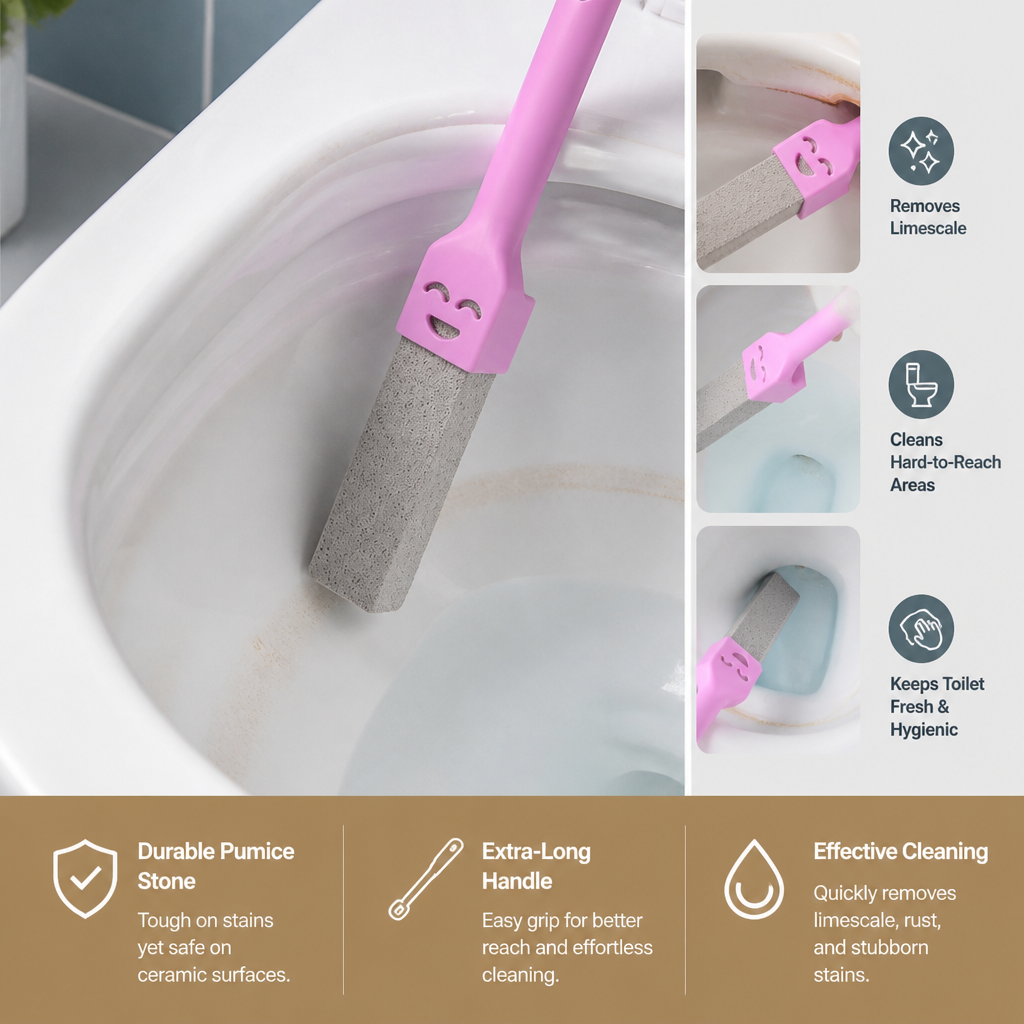Extra-Long Handle Pumice Stone Toilet Cleaner for Limescale & Stubborn Stains
