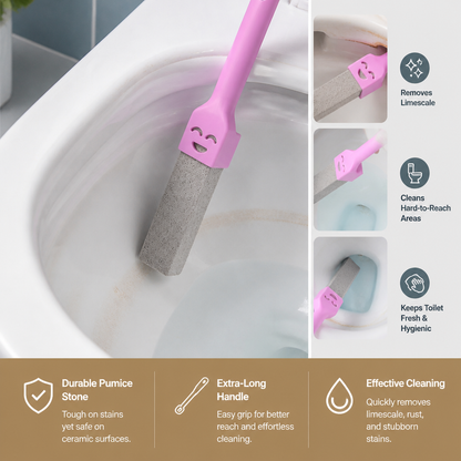 Extra-Long Handle Pumice Stone Toilet Cleaner for Limescale & Stubborn Stains
