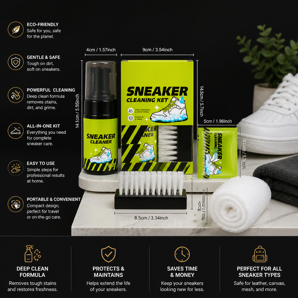 All-in-One Shoe Cleaning & Care Kit with Brushes, Dry Cleaner & Stain-Removal Wipes