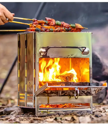 Foldable Stainless Steel Camping Stove – Portable Wood-Burning Cooker for Outdoor Cooking