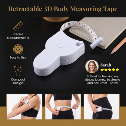 Retractable 3D Body Measuring Tape for Waist, Hips, Bust & Arms