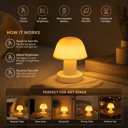 Mini Rechargeable LED Mushroom Table Lamp with Touch Control
