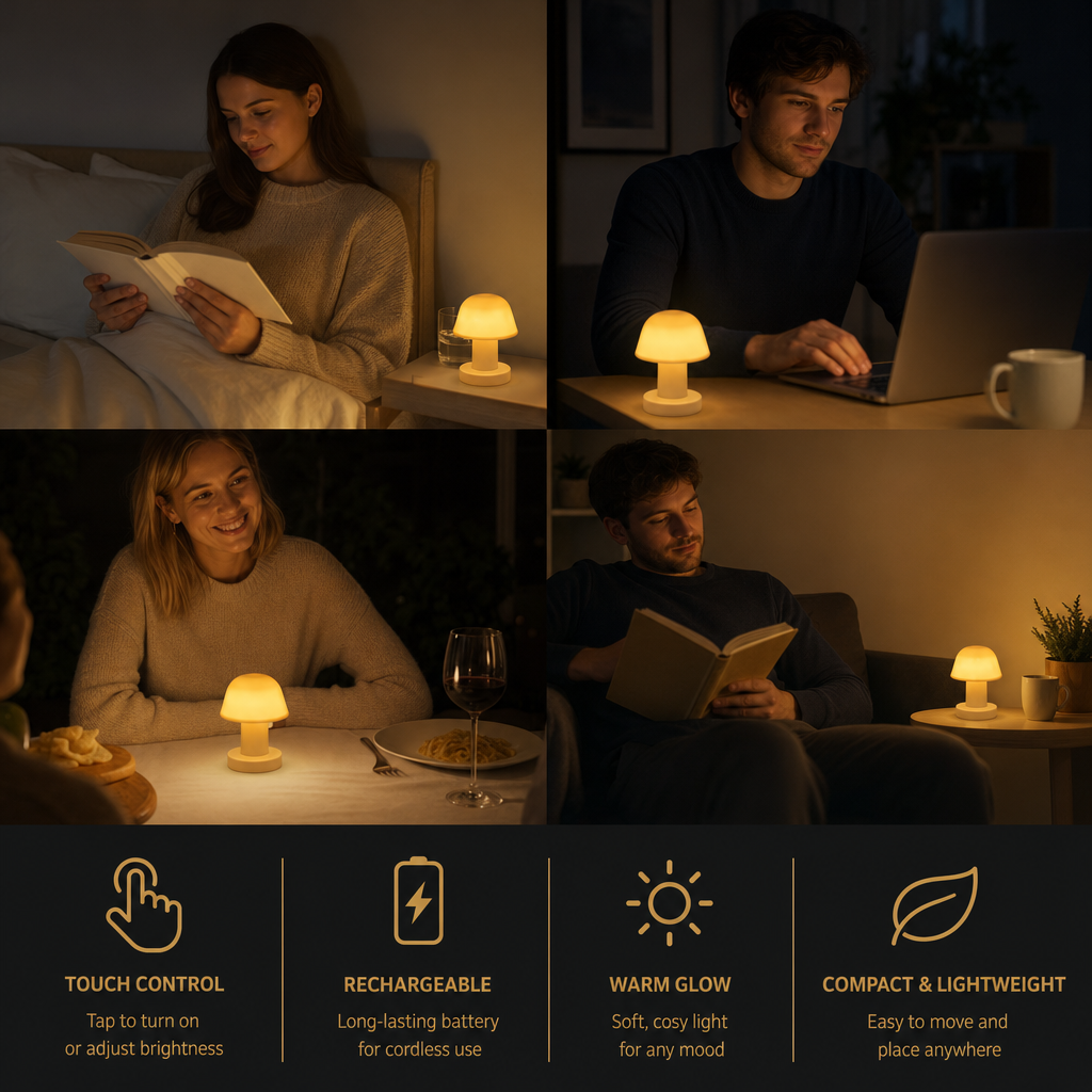 Mini Rechargeable LED Mushroom Table Lamp with Touch Control