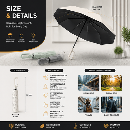 Premium Automatic Folding Umbrella for Sun & Rain – Compact & Windproof